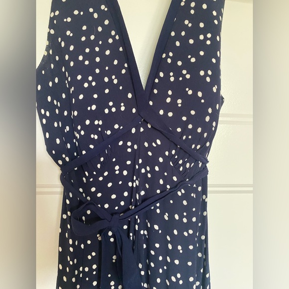 ANTHROPOLOGIE navy, polka-dot maxi jumpsuit with flowing fabric - Picture 3 of 8